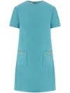 Valentino V-logo Pocket Short-sleeve Crepe Mini Dress In Blue