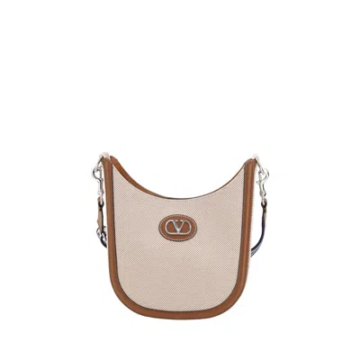 Valentino Garavani Beige Fabric Crossbody Bag In Multicolor