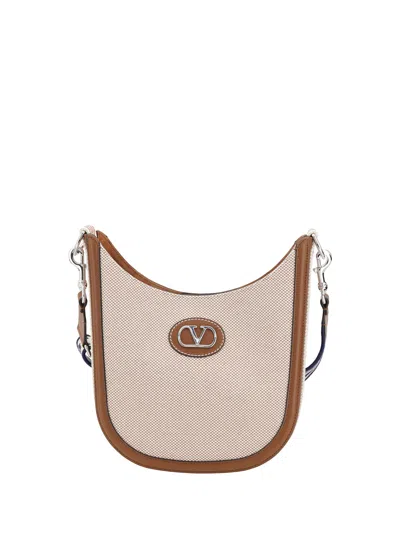 Valentino Garavani Beige Fabric Crossbody Bag In Multicolor