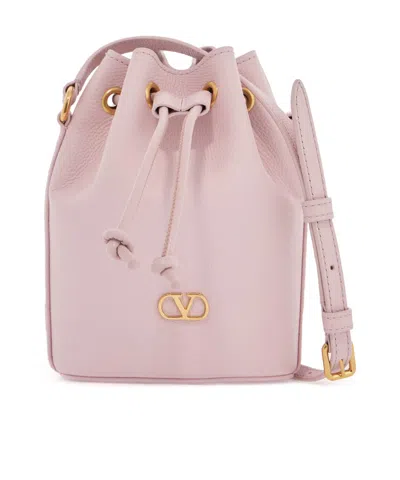Valentino Garavani Bucket Bag With Gold-tone Hardware And Textured Finish In Nude