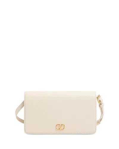 Valentino Garavani Ivory Leather Vlogo Signature Clutch In Pink