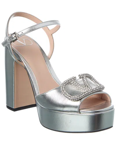 Valentino Garavani Valentino Vlogo Signature 115 Leather Platform Sandal In Silver