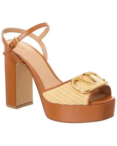 Valentino Garavani Vlogo Signature Platform Sandal In Raffia 115mm Woman Beige 42 In Brown