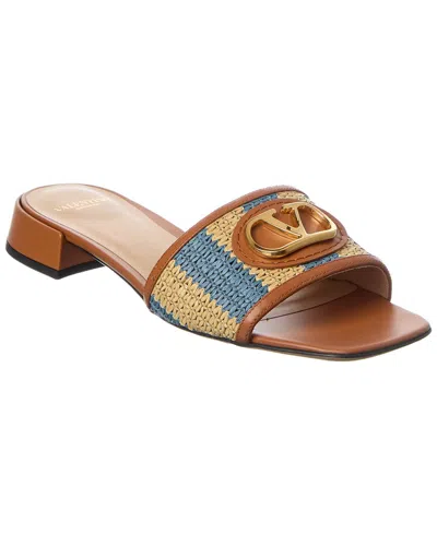 Valentino Garavani Valentino Vlogo Signature 20 Straw & Leather Sandal In Brown