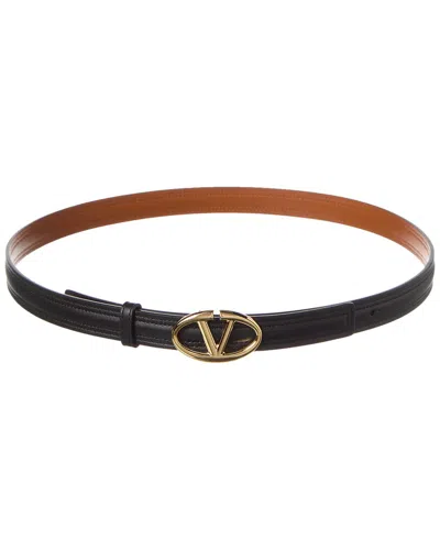 Valentino Black Leather Belt with Gold V Circle Buckle Valentino Garavani black leather belt w/ gold tone V logo  main image 2
