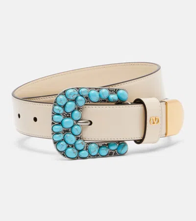 Valentino Garavani Vlogo Signature 30 Leather Belt In Beige