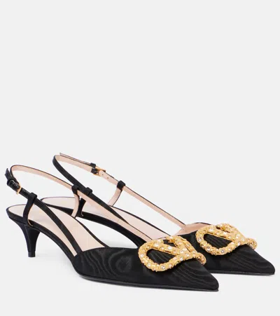 Valentino Garavani Sling Back Vlogo Signature T. 80 Vintage Brass Logo Jewel In Black