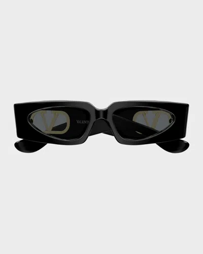 Valentino Black Linea V Logo Recycled Acetate Cat-eye Sunglasses