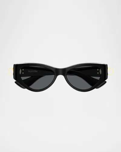 Valentino Vlogo Signature 54mm Cat-eye Sunglasses In Black