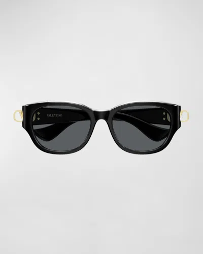 Valentino Vlogo Signature 55mm Cat-eye Sunglasses In Black