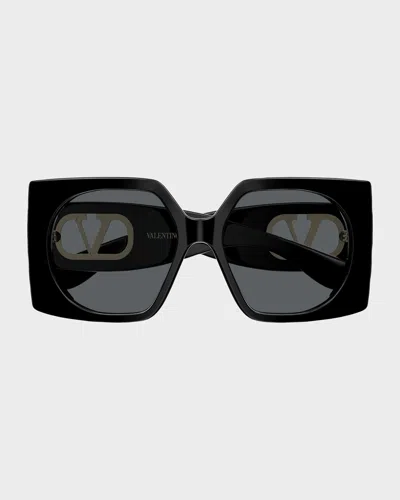 Valentino Vlogo Signature 55mm Square Sunglasses In Black