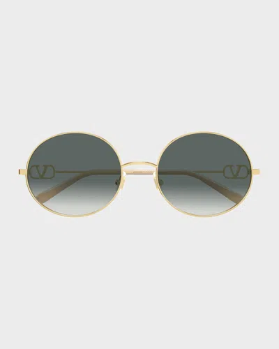 Valentino Vlogo Signature 56mm Metal Round Sunglasses In Gray