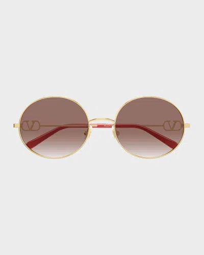 Valentino Vlogo Signature 56mm Round Sunglasses In Gold