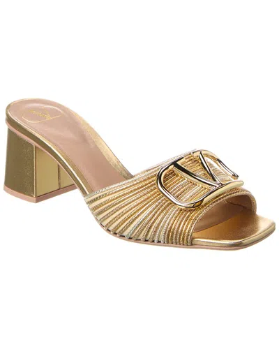 Valentino Garavani Vlogo Signature 60 Woven & Leather Sandal In Gold