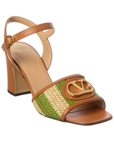 Valentino Garavani Valentino Vlogo Signature 75 Straw & Leather Sandal In Brown