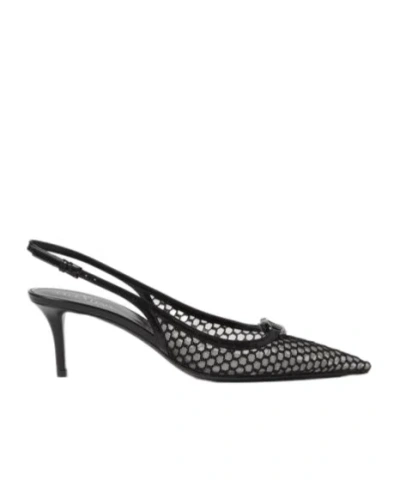 Valentino Garavani Mesh Vlogo Embellished Kitten Heel Pumps In Black