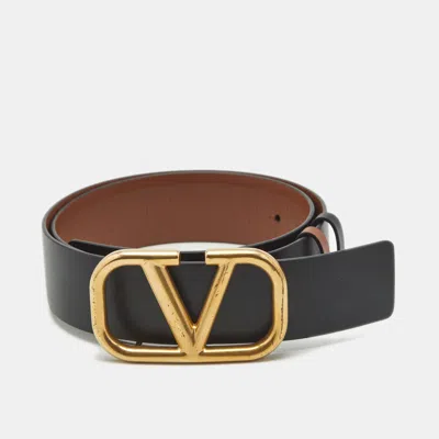 Pre-owned Valentino Garavani Vlogo Signature 80 Cm Reversible Belt Black/brown Leather