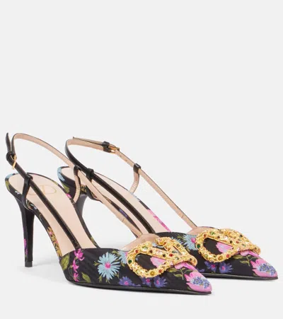 VALENTINO GARAVANI VLOGO SIGNATURE 80 FLORAL SLINGBACK PUMPS