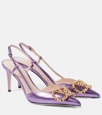 Valentino Garavani Slingback-pumps Vlogo Signature 80 Aus Leder In Metallic