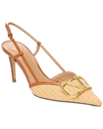 Valentino Garavani Valentino Vlogo Signature 80 Raffia & Leather Slingback Pump In Brown