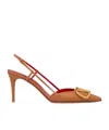Valentino Vlogo Signature Calfskin Slingback Pump 80mm In Brown