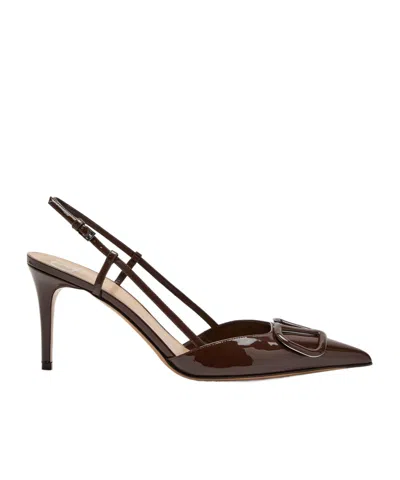 Valentino Garavani Vlogo Signature 90 Patent Leather Slingback Pumps In Brown