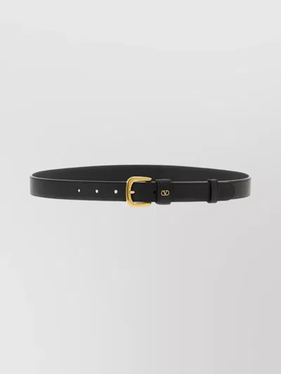 Valentino Garavani Vlogo Signature Adjustable Belt With Gold Buckle In Black