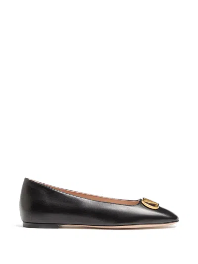 Valentino Garavani Black V Logo Signature Ballerina Flats In Nappa Leather In Multi