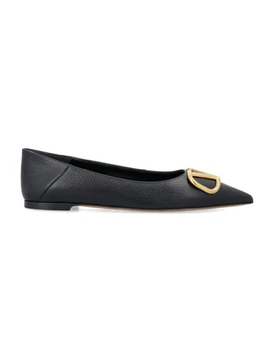 Valentino Garavani Vlogo Leather Ballerina Shoes In Black