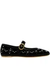 Valentino Endouce Bow Velvet Mary Jane Ballerina Flats In Black