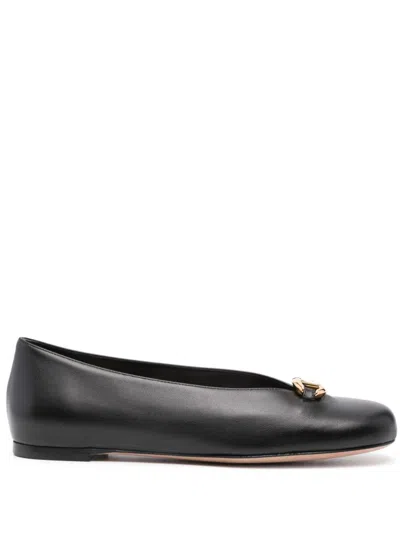 Valentino Garavani Black Leather Logo Ballet Flats