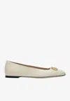 Valentino Garavani Vlogo White Lamb Leather Goat Leather Classic Ballet Flats In White