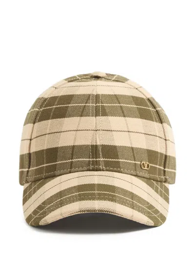 Valentino Garavani Vlogo Signature Baseball Cap In Check Fabric In Multi