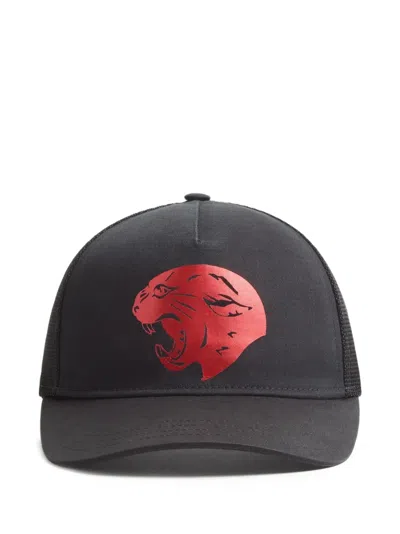 Valentino Garavani Vlogo Signature Baseball Cap In Cotton With Panther Print In Black