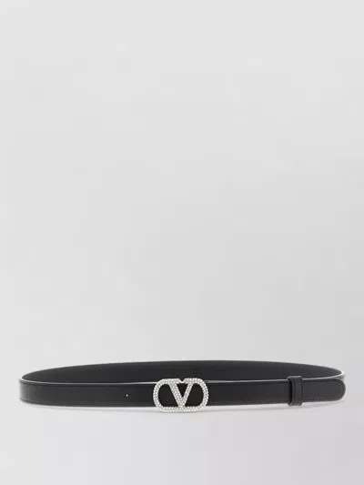 Valentino Garavani Vlogo Signature Belt Adjustable Slim Buckle In Black