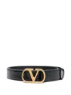 Valentino Adjustable Crocodile Embossed Belt With Gold Buckle In Black