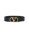 Valentino Adjustable Crocodile Embossed Belt With Gold Buckle In Black