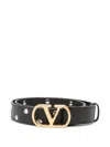 Valentino Chic Studded Belt Gold-tone Buckle In Black