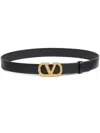 Valentino Garavani 30mm Vlogo Signature Leather Belt In Black/crystal