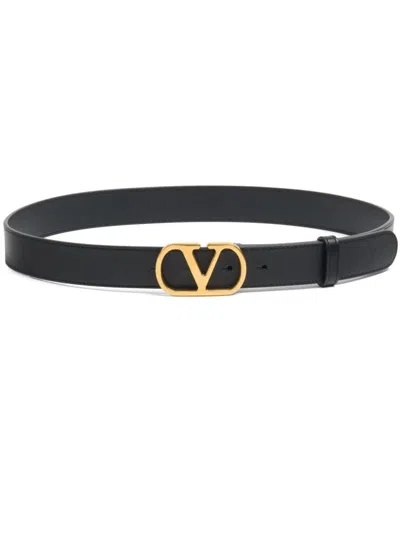 Valentino Garavani 30mm Vlogo Signature Leather Belt In Black