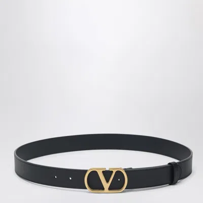 Valentino Garavani Elegant Leather Belt With Gold Buckle 30 Mm In Black
