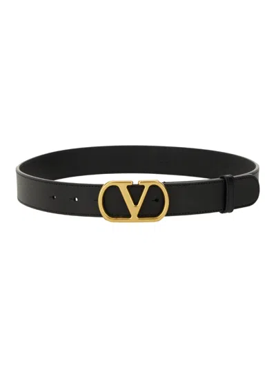 Valentino Garavani Valentino Vlogo Signature Leather Belt In Black