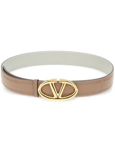 Valentino Garavani Antiqued Pink Leather Reversible Belt In Brown