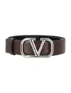 Valentino Leather Vlogo Signature Belt With Metallic Accents In Fondente