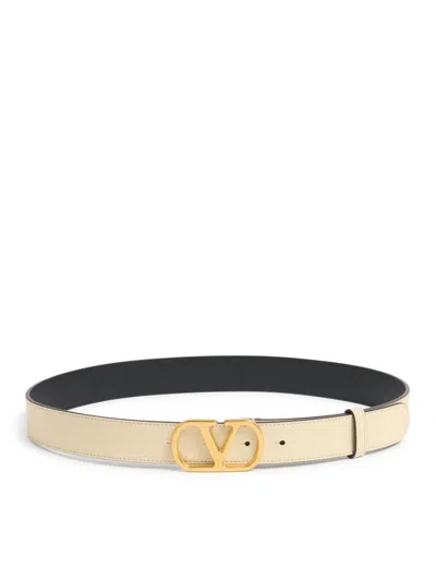 Valentino Garavani Vlogo Signature Belt In Glossy Calfskin 30mm In Metallic
