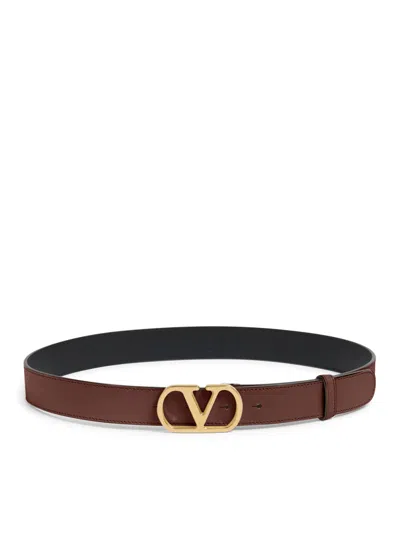 Valentino Garavani Vlogo Signature Belt In Glossy Calfskin 30mm In Neutral