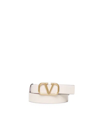 Valentino Garavani Vlogo Signature Belt In Polished Calfskin In White
