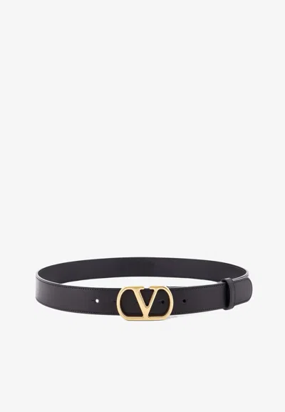 Valentino Garavani Vlogo Signature Belt In Shiny Calfskin In Black