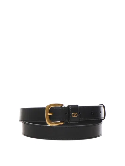Valentino Garavani Vlogo Signature Belt In Shiny Calfskin In Black