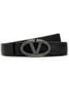 Valentino Leather Belt With Adjustable Length And Embellished Buckle In Schwarz
